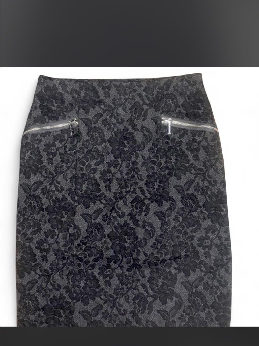 Michael Kor’s Black Floral Jacquard Pencil Skirt with Zip Pockets